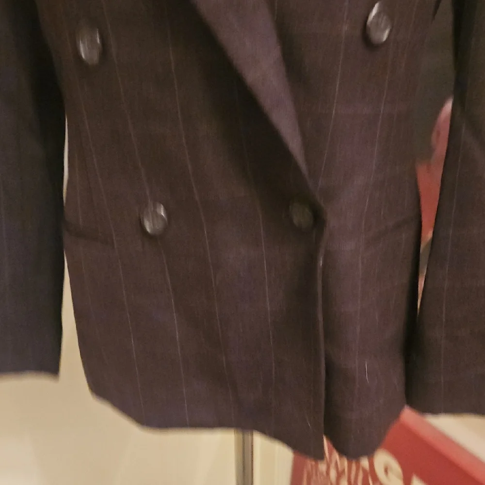 Ralph Lauren Women's Double-Breasted Wool Plaid Blazer - Dark Brown - Picture 4 of 8